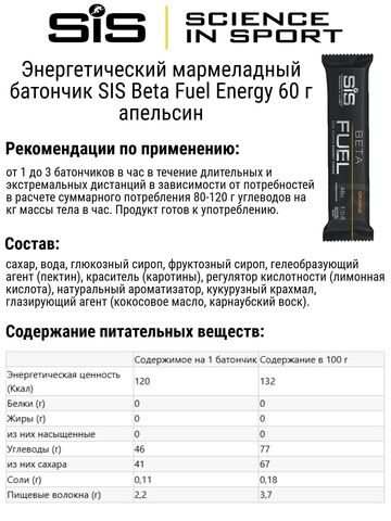Набор энергетических мармеладных батончиков SIS Beta Fuel Energy 60 г апельсин