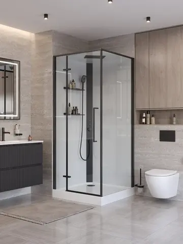 BelBagno UNO-CAB-A-1-90-C-NERO-Bi-TOP-L Душевая кабина с задними стенками, смесителем, верхним и ручным душем, акриловым поддоном и крышей, левосторонняя