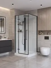 BelBagno UNO-CAB-A-1-90-C-NERO-Bi-TOP-L Душевая кабина с задними стенками, смесителем, верхним и ручным душем, акриловым поддоном и крышей, левосторонняя фото