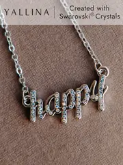 Тонкое колье-цепочка с подвеской-надписью Happy Счастливая со Swarovski