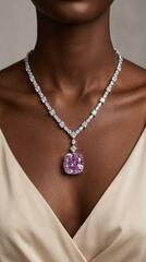 70417 - Роскошное колье TIFFANY из серебра с квадратной подвеской из розового кварца
