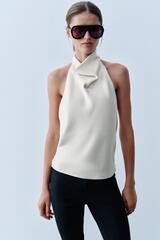 ZARA АТЛАСНЫЙ ТОП С ГОРЛОВИНОЙ ХАЛТЕР, ЭКРЮ
