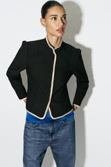 ZARA БЛЕЙЗЕР С КОНТРАСТНОЙ ОКАНТОВКОЙ, ЧЕРНЫЙ
