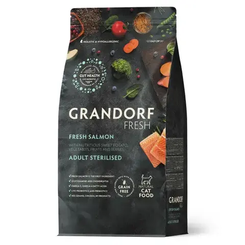 Grandorf Fresh сухой корм для стерилизованных кошек свежее филе лосося с бататом 2 кг