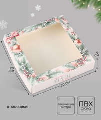 Коробка новогодняя, складная 20×20×4 см «Еловый венок»