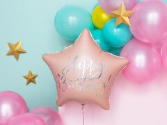Шар "Розовая звезда "С Днем Рождения" [Happy Birthday] (40 см)