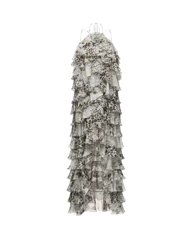 Дакота макси (Dakota maxi), платье макси из молочного шифона со средним анималистичным принтом
