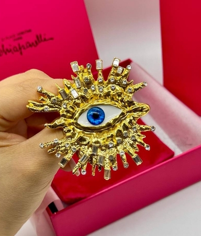 Брошь ГЛАЗ с лучами с кристаллами в стиле Schiaparelli