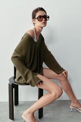 ZARA СВИТЕР С КРУГЛЫМ ВЫРЕЗОМ, ХАКИ