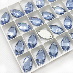 Стразы пришивные стеклянные Navette Light Blue, Лодочка Лайт Блю светло-синий