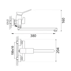 Смеситель для ванны Haiba HB22818 длинный излив хром