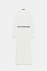 ZARA ПЛАТЬЕ-РУБАШКА С РЕМНЕМ, ЖЕЛТОВАТО-БЕЛЫЙ