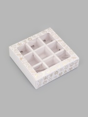 Коробка с окном под 9 конфет « Золотой Новый год» 13.8×13.8×3 см