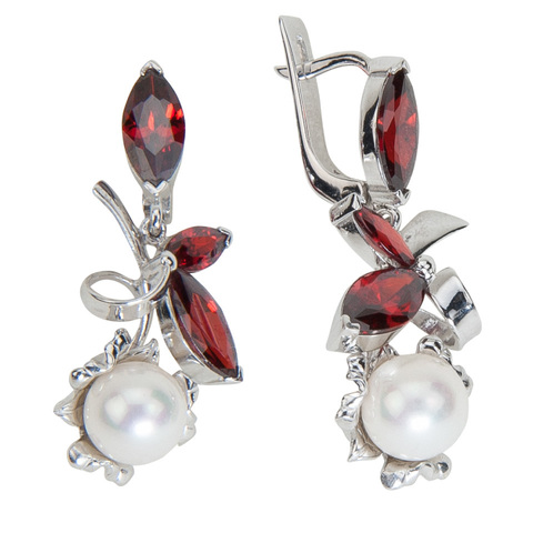 Серьги с жемчугом и гранатом Арт. 2221жг