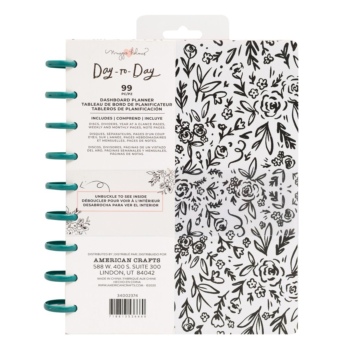 Планер на дисках, не датирован. Maggie Holmes Day-To-Day Undated Dashboard Planner 19х24 см Black & White Floral