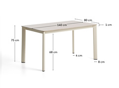 Уличный стол Anafi с бежевой столешницей из спеченного камня, 140 x 80 см
