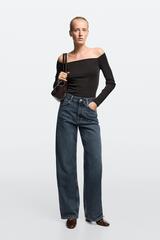 Massimo Dutti Джинсы с высокой талией и широкими штанинами, средне-синий