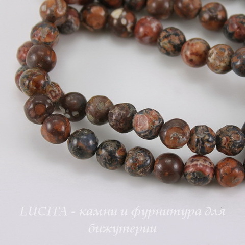 Бусина Яшма Шкура леопарда красная (прессов), шарик, 6 мм, нить (НЕРОВНАЯ ФОРМА (5))