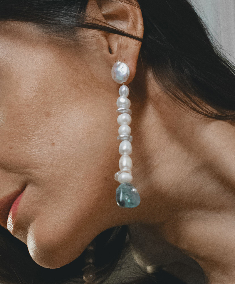 Серьги GREEN PEARL LINE