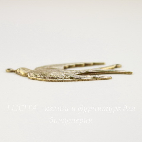 Винтажный декоративный элемент - коннектор "Птица" (1-1) 41х18 мм (оксид латуни)