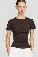 Massimo Dutti Футболка с короткими рукавами и отделкой в рубчик, коричневый