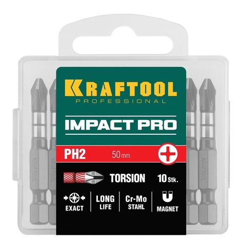 KRAFTOOL Impact PH2, 50 мм, 10 шт, ударные биты (26191-2-50-S10)