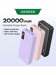 Внешний аккумулятор  UGREEN PB312 (65590B) 20000mAh Two-Way Fast Charging 2*USB-A&1*USB-C 20W Power Bank, фиолетовый