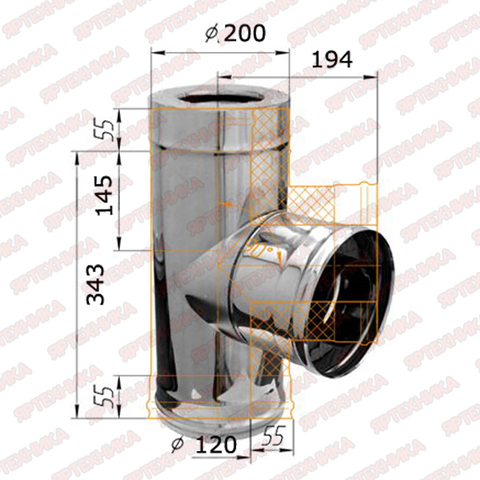 Тройник-сэндвич 90° d120х200мм (430/0,5 мм+оцинк) Ferrum в интернет-магазине ЯрТехника