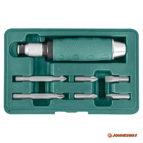 Jonnesway AG010055A Ударная отвертка с битами SL 8,10мм PH# 2,3 36мм и PH# 2,3 80мм, 7 предметов 48649