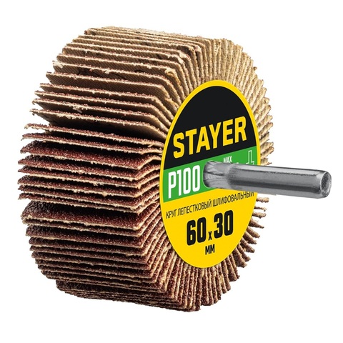 STAYER d 60 x 30 мм, P100, на шпильке d 6 мм, круг шлифовальный лепестковый (36608-100)