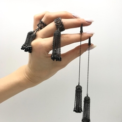 4644- Серьги с кисточками длинные из черного серебра с цирконами