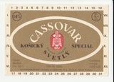 K15274 ЧССР Чехословакия Пивная этикетка CASSOVAR K15274 ЧССР Чехословакия Пивная этикетка CASSOVAR