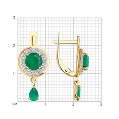 Серьги из золота 585 пробы с зелеными агатами и фианитами