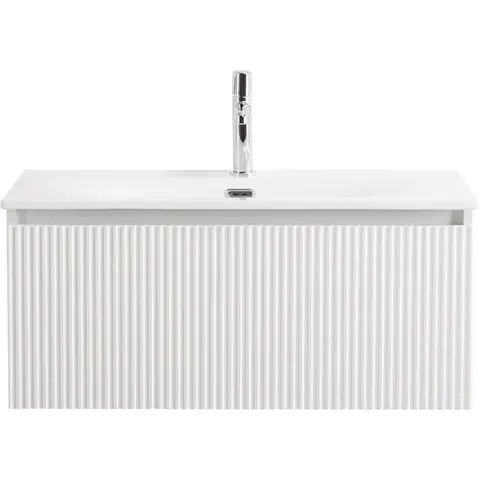BelBagno UNO-800-1C-SO-BO База под раковину подвесная с фрезерованными ручками по всей длине фасада с одним выкатн. ящ., Bianco Opaco, 800x455x350