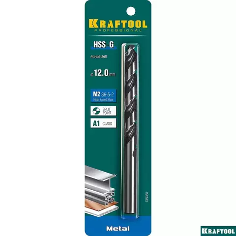 KRAFTOOL HSS-G, 12.0 х 151 мм, сталь P6M5, сверло по металлу (29651-12)