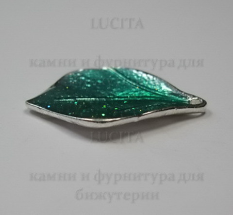 Подвеска металлическая с эмалью "Листик" (цвет -серебро) 21х14 мм ()