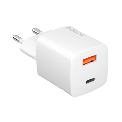 Сетевое зарядное устройство Deppa 11398, USB-C + USB-A, PD 3.0, QC 3.0, GaN, 20 Вт, White (Белый)