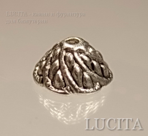 Шапочка для бусины "Завиток" (цвет - античное серебро) 11х6 мм, 10 штук ()