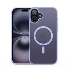 Прозрачный матовый чехол с фиолетовыми рамками (Light Purple) и с поддержкой MagSafe от Dux Ducis для iPhone 16, серия Yind Series Case