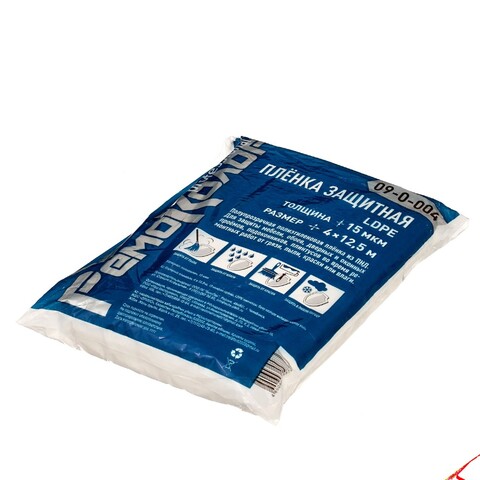 Плёнка защитная полиэтиленовая, прозрачная, HDPE, 4х12,5м, толщина 15мкм (РемоКолор) 09-0-004