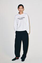 ZARA ФУТБОЛКА С ДЛИННЫМИ РУКАВАМИ И НАДПИСЬЮ, БЕЛЫЙ