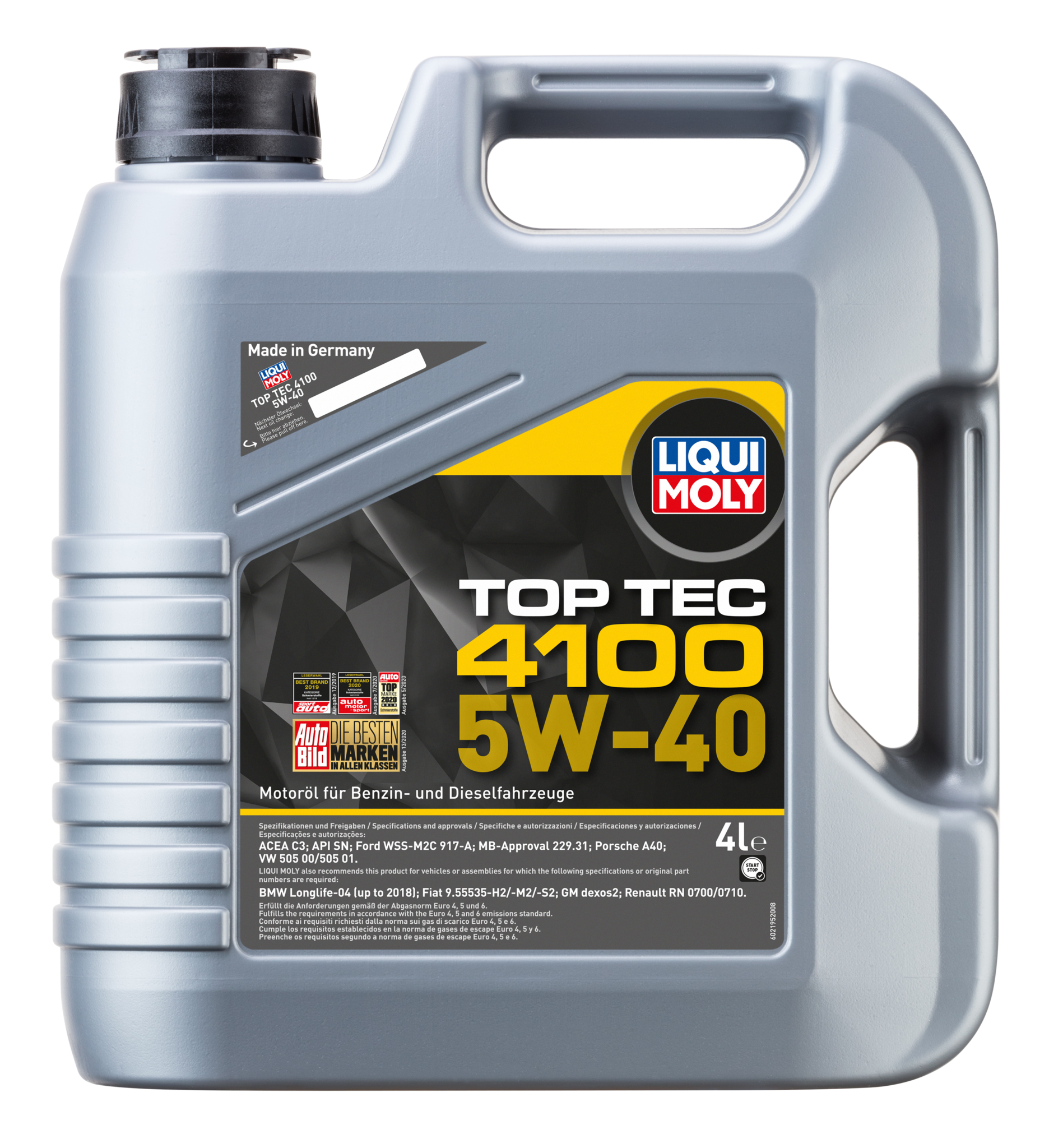 Моторное масло Liqui Moly Top Tec 4100 5W40, MB 229.31, SN, hc-синтетическое, 4л