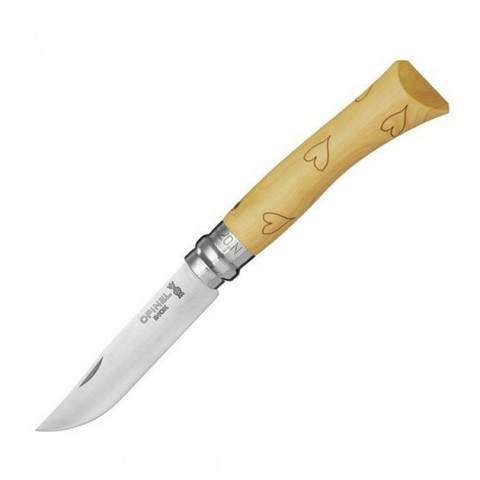 Нож Opinel №7 Nature, нержавеющая сталь, рукоять самшит, гравировка сердца