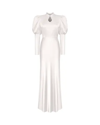 Джианнетта макси (Giannetta maxi), платье макси из молочного атласа с длинным рукавом