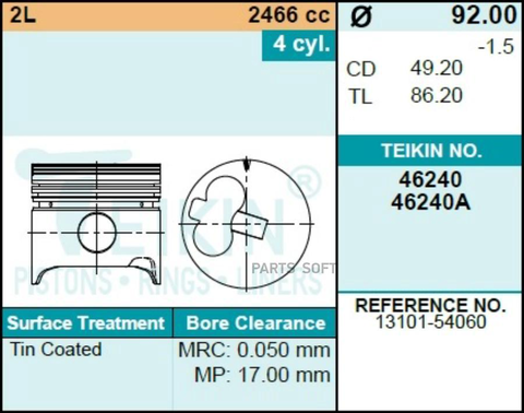 Поршень двигателя TEIKIN 46240 STD (4шт/упак)