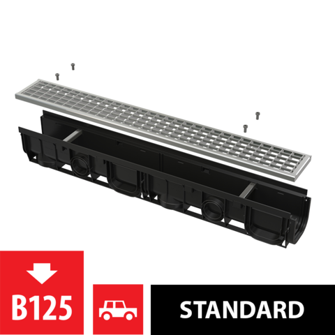 Alcaplast AVZ102-R103 Дренажный канал 100 мм с интегрированной пластиковой рамой и оцинкованной решеткой