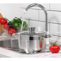 Кастрюля нерж, 2.9 л, с крыш, Daniks, Стандарт-PR, SD-18-2, индукц