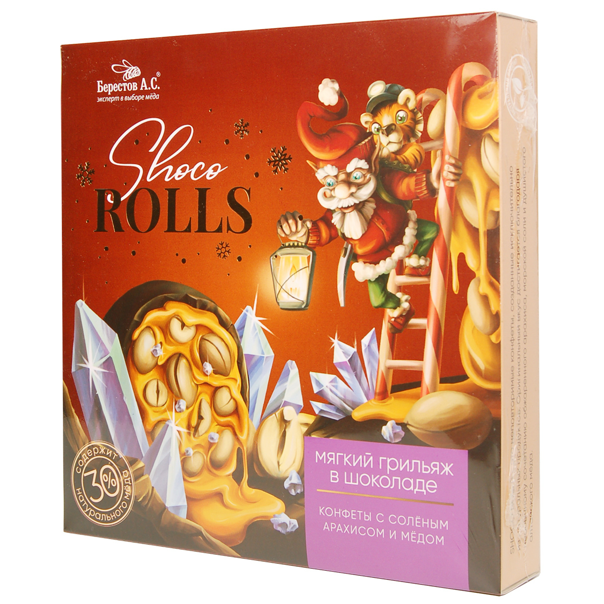 Shoco Rolls  с арахисом  изюмом  цукатами апельсина и медом  в шоколадной глазури Galagancha 135 г