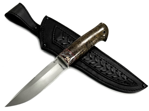 Нож Тигр, Bohler S390, мельхиор, зуб мамонта, карельская береза