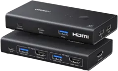Переключатель UGREEN AK502 (75246) HDMI 4K@60Hz KVM Switch 2 In 1 Out,  черный